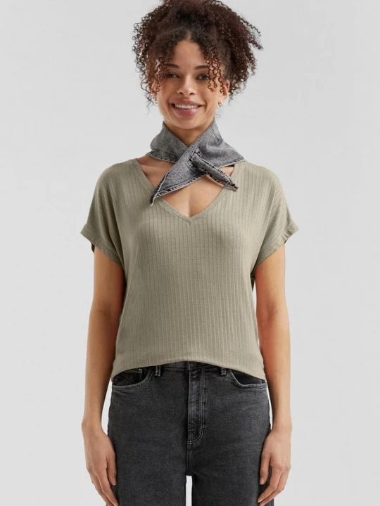 Foto van product Vloeiend oversized shirt met geribde textuur QS olijfgroen