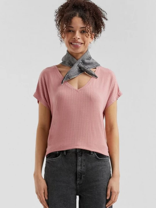 Foto van product Vloeiend oversized shirt met geribde textuur QS roze