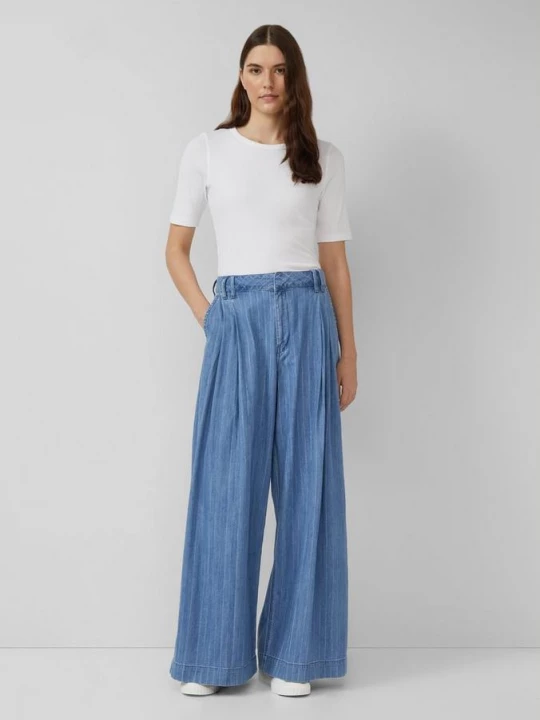 Foto van product Vloeiende jeans met krijtstrepen / Relaxed fit / Hoge taille / Extra wijde pijp s.Oliver blauw