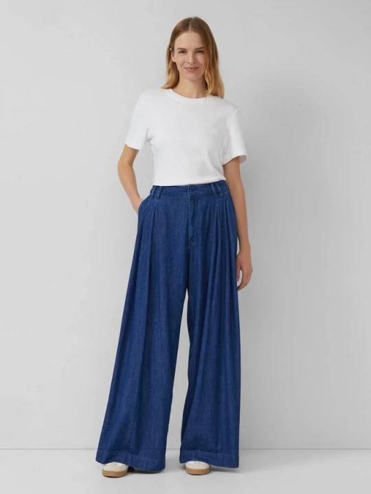 Foto van product Vloeiende jeans met krijtstrepen / Relaxed fit / Hoge taille / Extra wijde pijp s.Oliver blauw