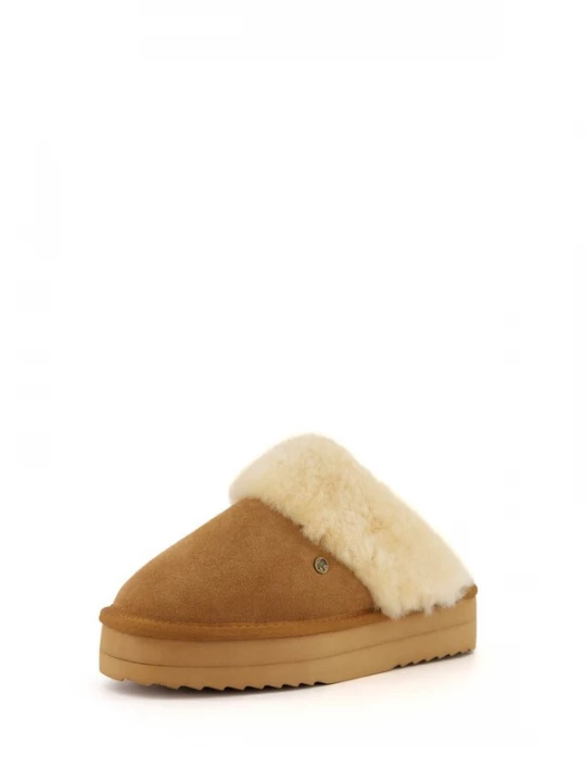 Foto van product Warmbat Huisschoenen 'Flurry' crème / cognac