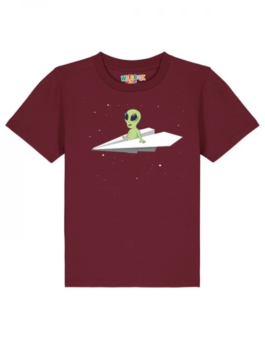 Foto van product watabout.kids Shirt 'Alien On A Paper Plane' lichtgrijs / lichtgroen / bordeaux / zwart