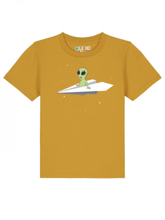 Foto van product watabout.kids Shirt 'Alien on a Paper Plane' oker / gemengde kleuren