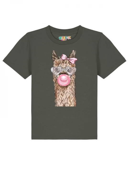 Foto van product watabout.kids Shirt 'Alpaka' kaki / pink / zwart / wit