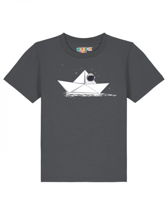Foto van product watabout.kids Shirt 'Astronaut In Paper Boat' antraciet / rookgrijs / wit