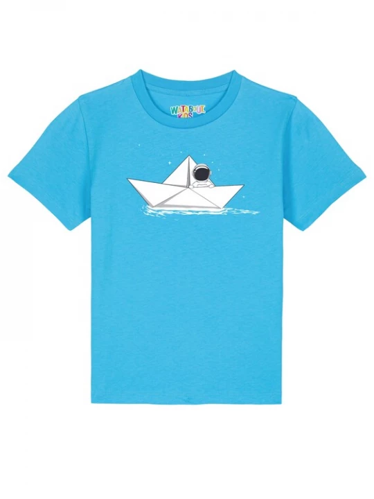 Foto van product watabout.kids Shirt 'Astronaut In Paper Boat' aqua / zwart / wit