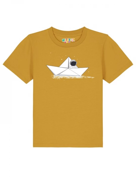 Foto van product watabout.kids Shirt 'Astronaut In Paper Boat' oker / lichtgrijs / zwart