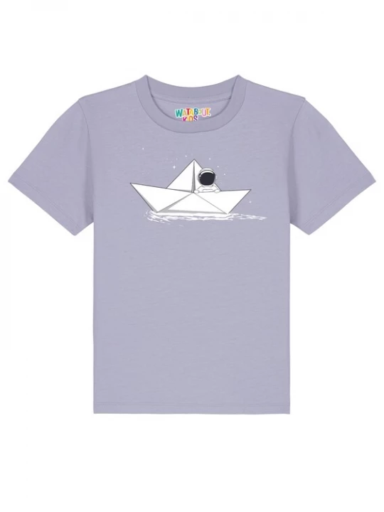 Foto van product watabout.kids Shirt 'Astronaut In Paper Boat' rookgrijs / sering / zwart / wit