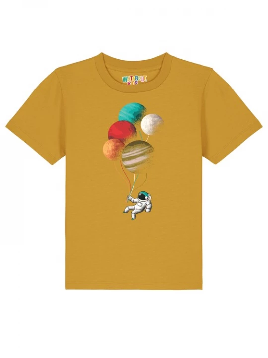 Foto van product watabout.kids Shirt 'Balloon Spaceman' turquoise / curry / zwart / wit