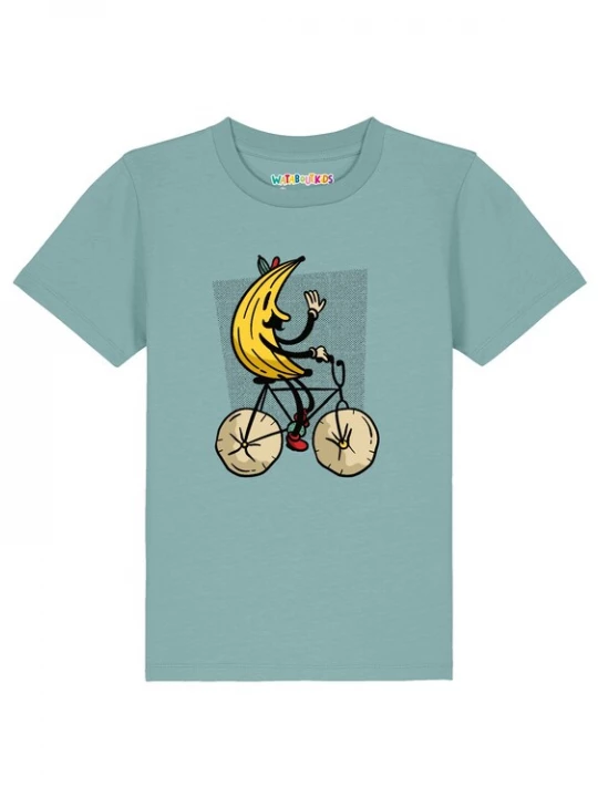 Foto van product watabout.kids Shirt 'Banana Rider' geel / greige / smaragd / zwart