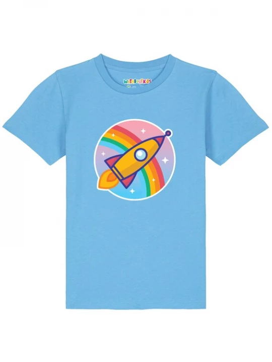 Foto van product watabout.kids Shirt 'Cartoon Rakete' aqua / donkergeel / rosa / rood