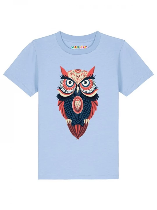 Foto van product watabout.kids Shirt 'Colorful Owl' beige / navy / lichtblauw / kreeft