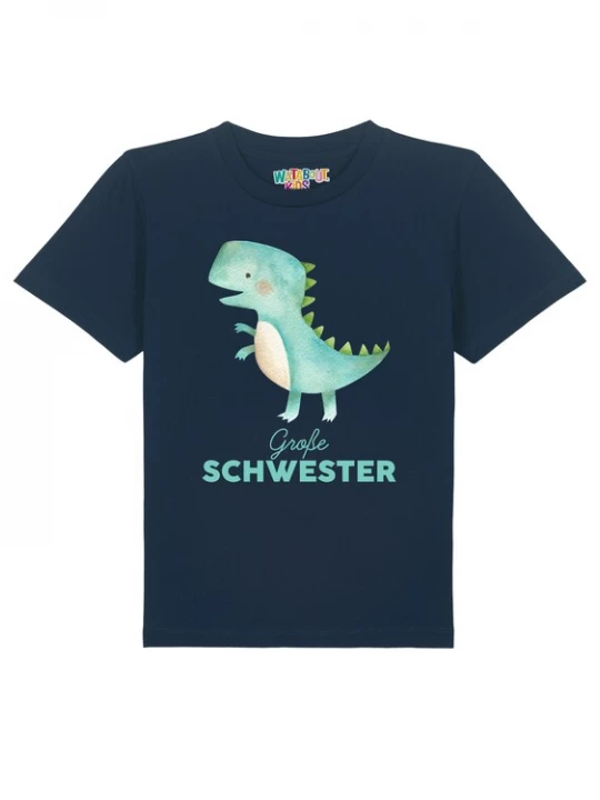 Foto van product watabout.kids Shirt 'Dinosaurier 03 Große Schwester' crème / navy / jade groen / lichtgroen