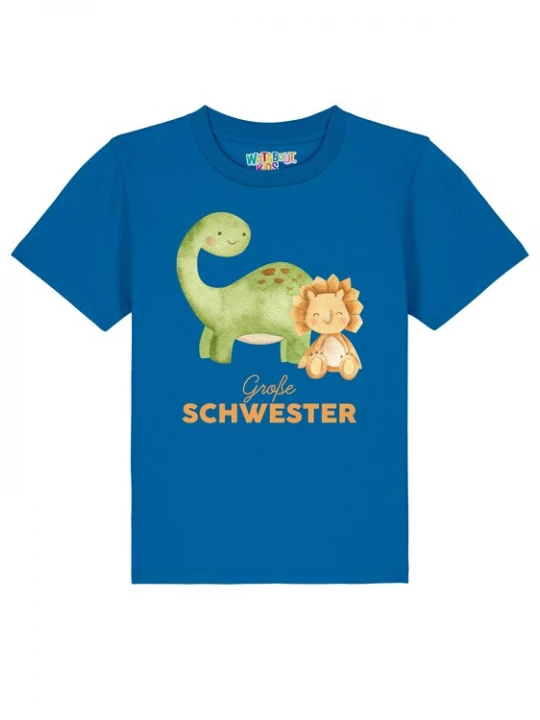 Foto van product watabout.kids Shirt 'Dinosaurier 06 Große Schwester' royal blue / koningsblauw / lichtgroen / lichtoranje