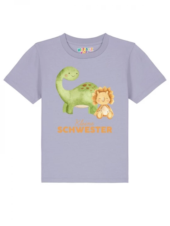 Foto van product watabout.kids Shirt 'Dinosaurier 06 Kleine Schwester' lichtgroen / sering / oranje