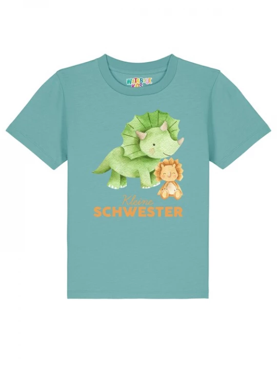 Foto van product watabout.kids Shirt 'Dinosaurier 07 Kleine Schwester' turquoise / lichtgroen / oranje