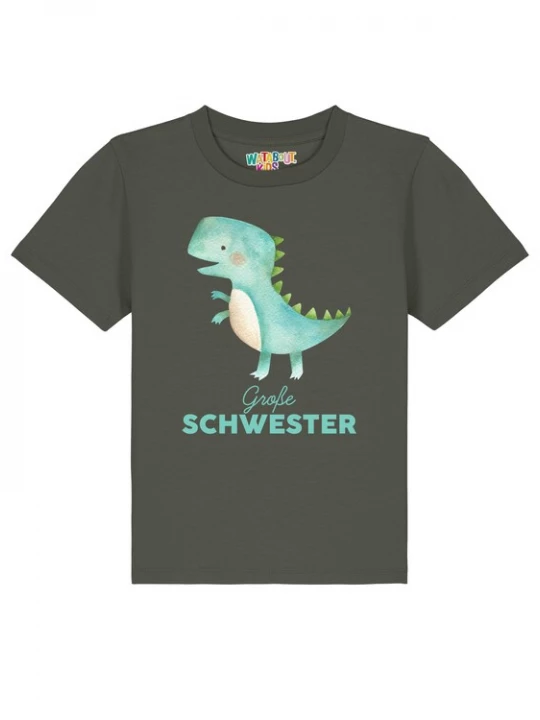 Foto van product watabout.kids Shirt 'Dinosaurier Große Schwester' beige / turquoise / appel / donkergroen