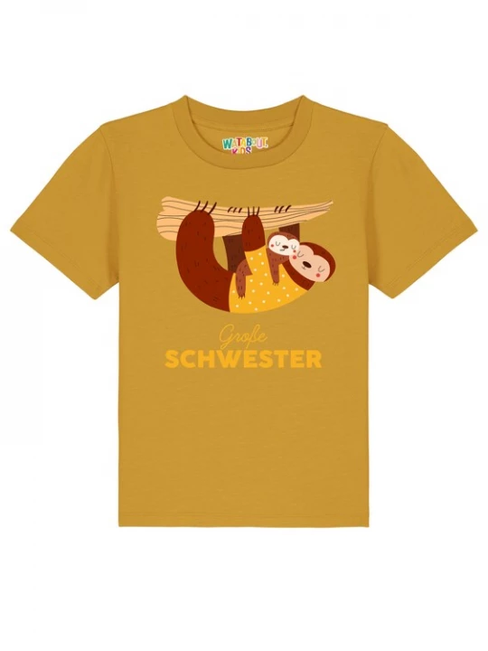 Foto van product watabout.kids Shirt 'Faultier Große Schwester' kastanjebruin / goudgeel / safraan / wit