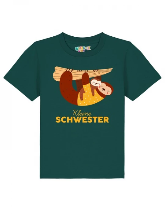Foto van product watabout.kids Shirt 'Faultier Kleine Schwester' donkergroen / oranje / donkerrood