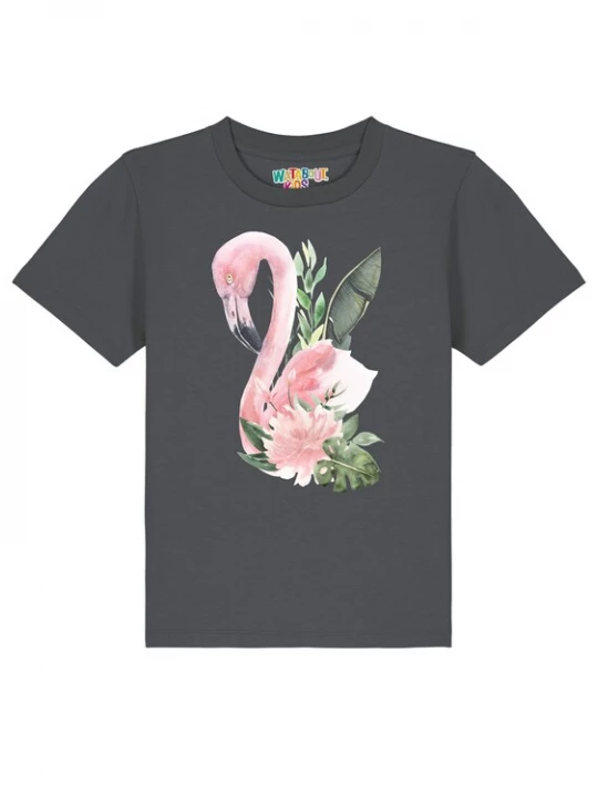 Foto van product watabout.kids Shirt 'Flamingo Mit Blumen' antraciet / olijfgroen / oudroze / wit