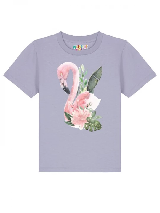 Foto van product watabout.kids Shirt 'Flamingo Mit Blumen' grasgroen / sering / oudroze / wit
