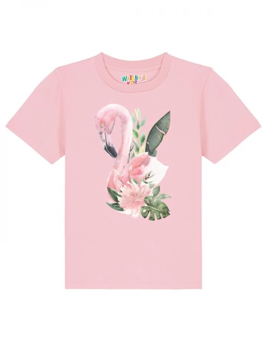 Foto van product watabout.kids Shirt 'Flamingo Mit Blumen' olijfgroen / rosa / zwart / wit
