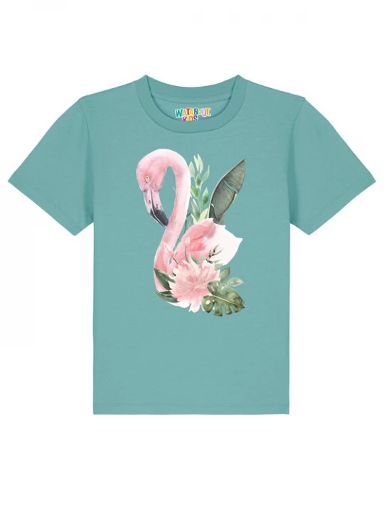 Foto van product watabout.kids Shirt 'Flamingo mit Blumen' turquoise / grijs / olijfgroen / rosa