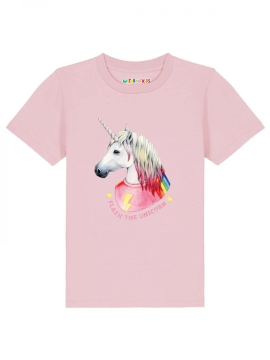 Foto van product watabout.kids Shirt 'Flash the unicorn' rosa / rood / zwart / wit