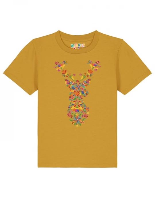 Foto van product watabout.kids Shirt 'Floral Deer' blauw / oker / groen / rood
