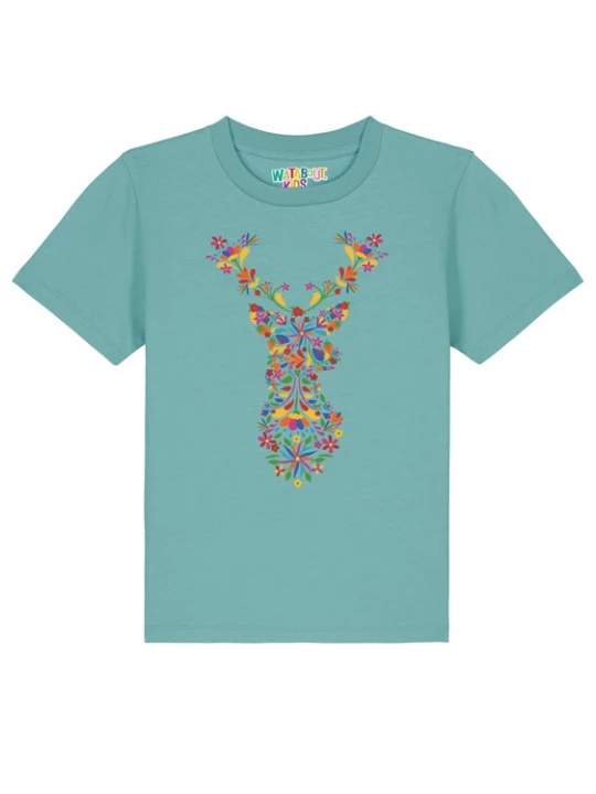 Foto van product watabout.kids Shirt 'Floral Deer' turquoise / geel / rood