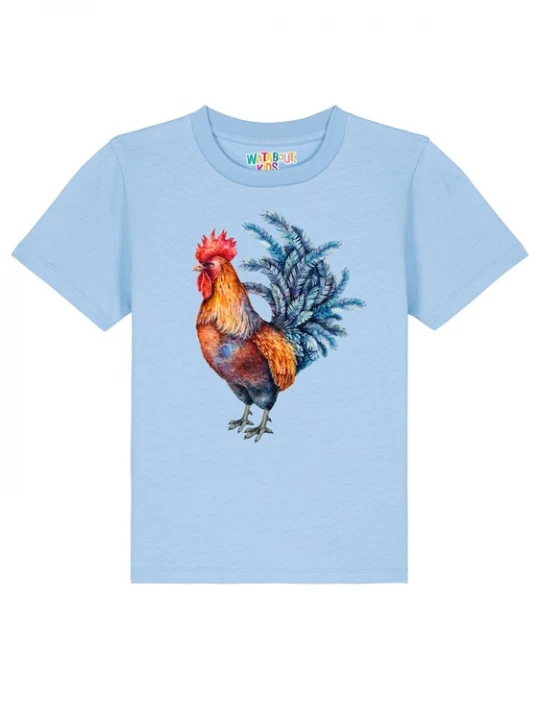 Foto van product watabout.kids Shirt 'Grimmiger Gockel' blauw / lichtblauw / oranje / rood