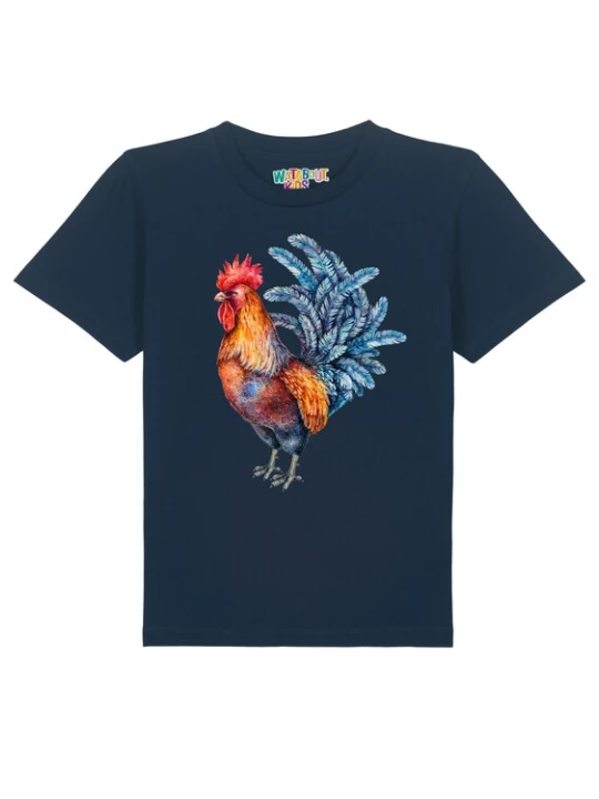 Foto van product watabout.kids Shirt 'Grimmiger Gockel' navy / limoen / jade groen / grenadine