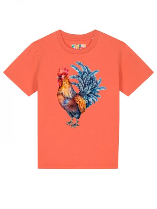Foto van product watabout.kids Shirt 'Grimmiger Gockel' saffier / cognac / kreeft