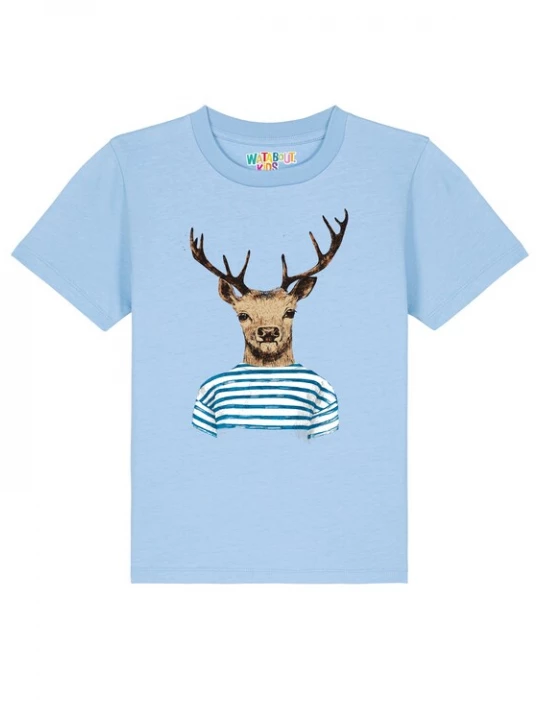 Foto van product watabout.kids Shirt 'Hirsch' blauw / lichtblauw / bruin / brokaat