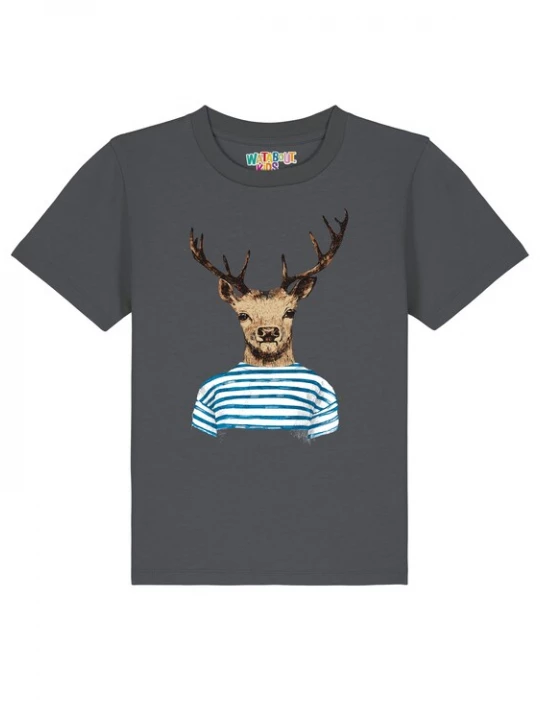 Foto van product watabout.kids Shirt 'Hirsch' donkerblauw / donkerbruin / antraciet / wit