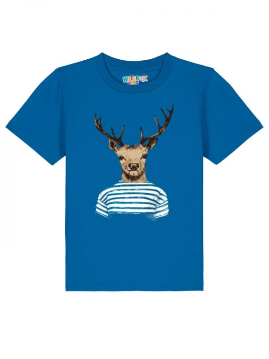 Foto van product watabout.kids Shirt 'Hirsch' royal blue / koningsblauw / lichtbruin / donkerbruin / wit