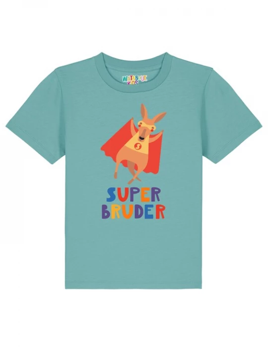 Foto van product watabout.kids Shirt 'Känguru Superbruder' blauw / turquoise / lichtbruin / rood