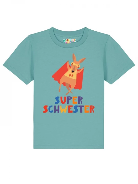 Foto van product watabout.kids Shirt 'Känguru Superschwester' blauw / turquoise / lichtoranje / rood