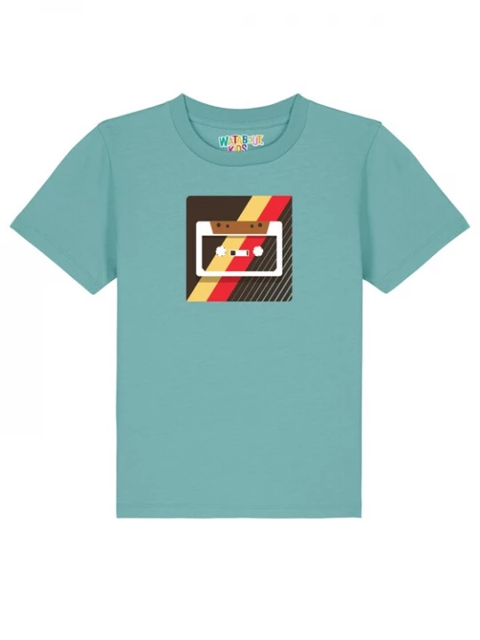 Foto van product watabout.kids Shirt 'Kassette' turquoise / donkerbruin / rood / wit