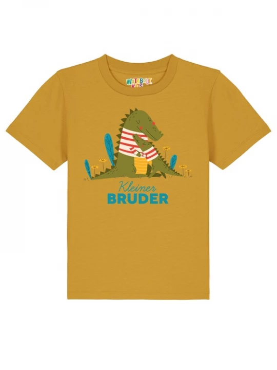 Foto van product watabout.kids Shirt 'Krokodil Kleiner Bruder' mosterd / groen / rood / wit