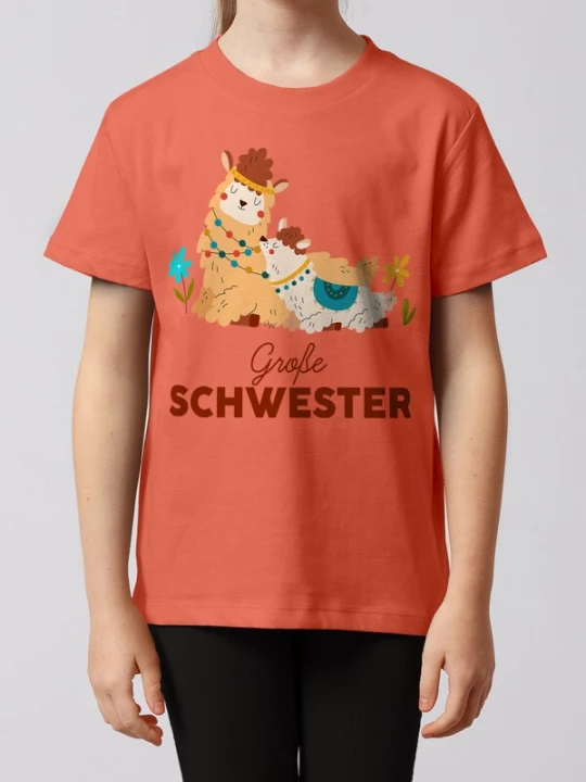 Foto van product watabout.kids Shirt 'Lama Große Schwester' beige / blauw / oranje / lichtoranje