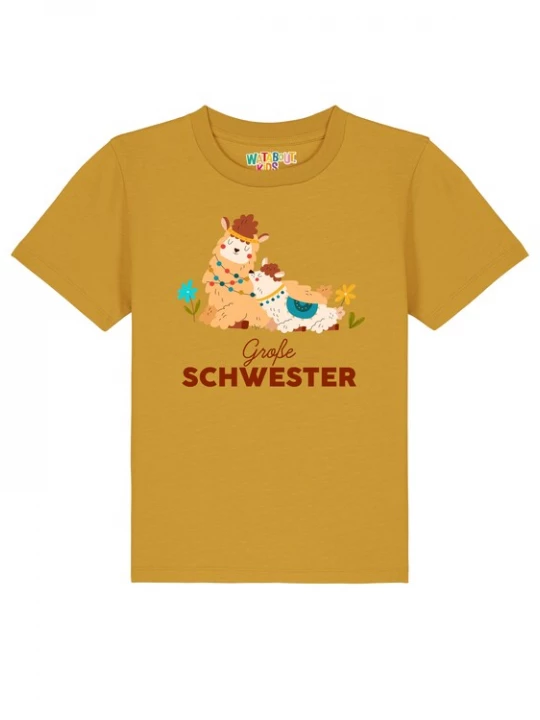 Foto van product watabout.kids Shirt 'Lama Große Schwester' oker / jade groen / lichtoranje / bordeaux / wit
