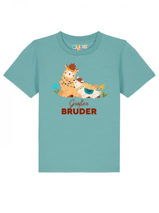 Foto van product watabout.kids Shirt 'Lama Großer Bruder' beige / blauw / turquoise / lichtoranje
