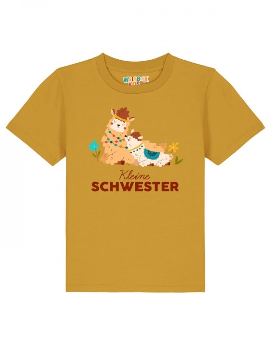 Foto van product watabout.kids Shirt 'Lama Kleine Schwester' kastanjebruin / mosterd / pasteloranje / offwhite