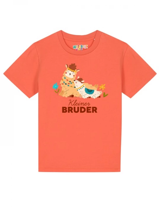 Foto van product watabout.kids Shirt 'Lama Kleiner Bruder' blauw / oranje / pasteloranje / wit
