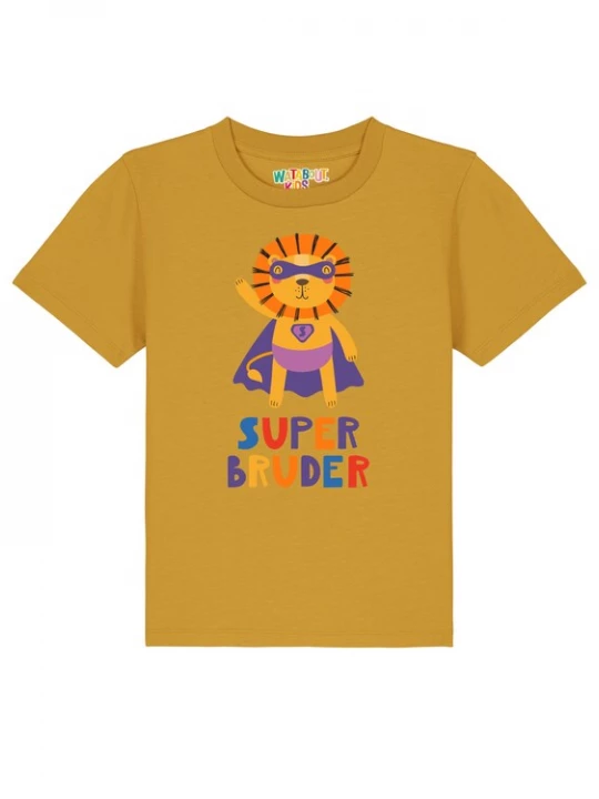 Foto van product watabout.kids Shirt 'Löwe Superbruder' oker / donkerlila / oranje / zwart