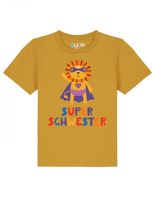 Foto van product watabout.kids Shirt 'Löwe Superschwester' royal blue / koningsblauw / oker / lichtlila / donkerlila