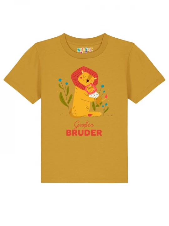 Foto van product watabout.kids Shirt 'Löwen Großer Bruder' oker / goudgeel / kiwi / lichtrood