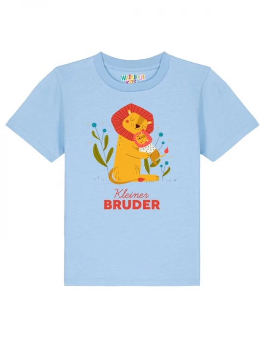 Foto van product watabout.kids Shirt 'Löwen Kleiner Bruder' lichtblauw / groen / oranje / bloedrood