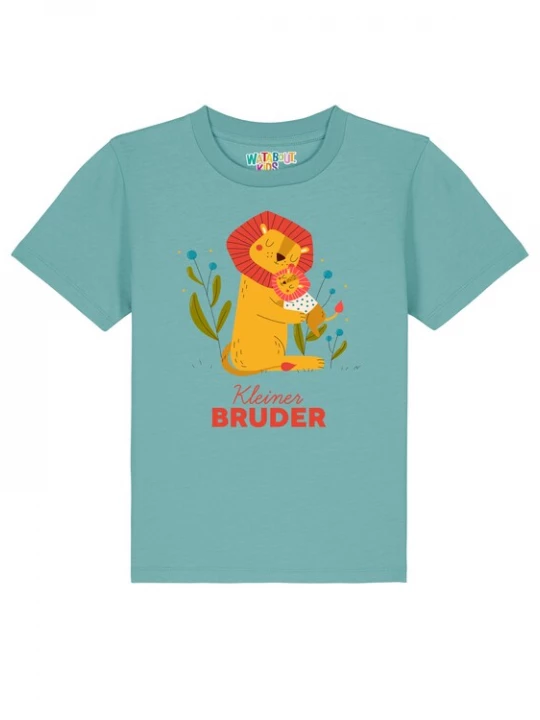Foto van product watabout.kids Shirt 'Löwen Kleiner Bruder' turquoise / goudgeel / oranjerood / wit